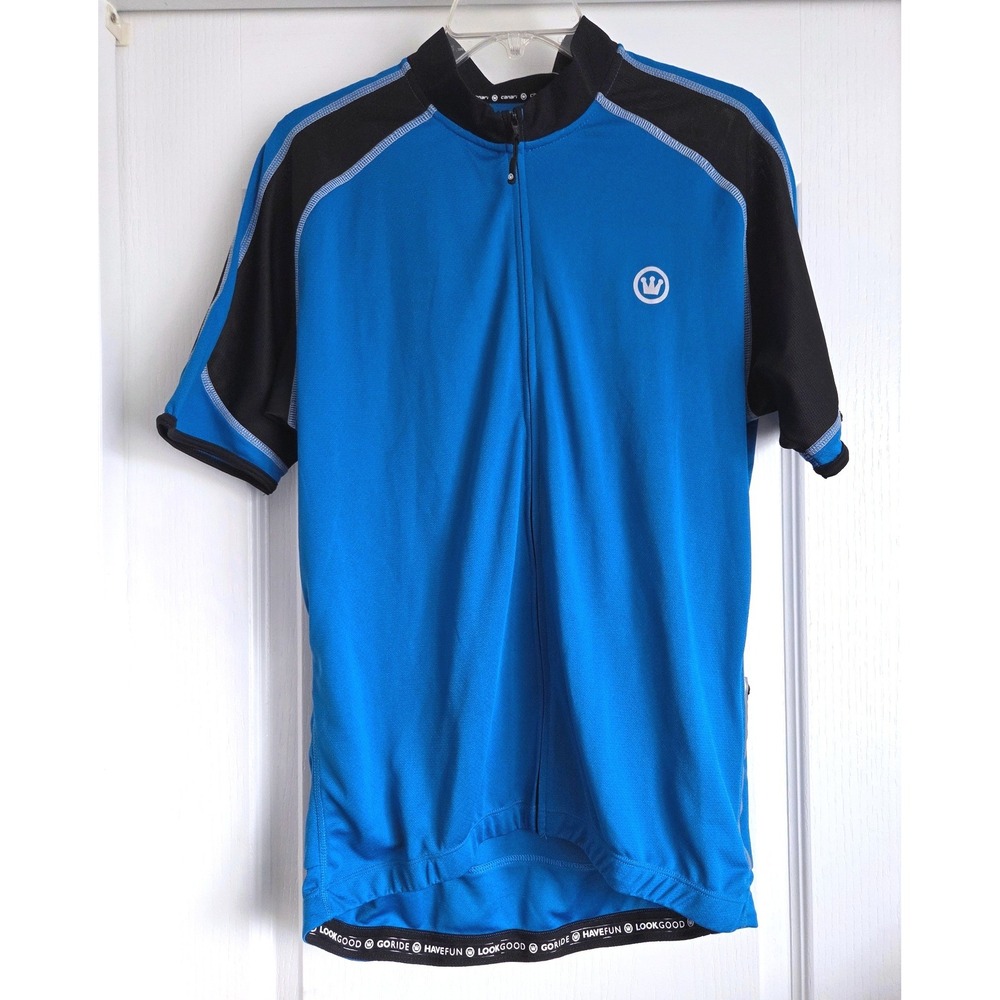 Canari Blue Black Full Zip Short Sleeve Cycling Jersey‎ Men Sz L Bike NWT